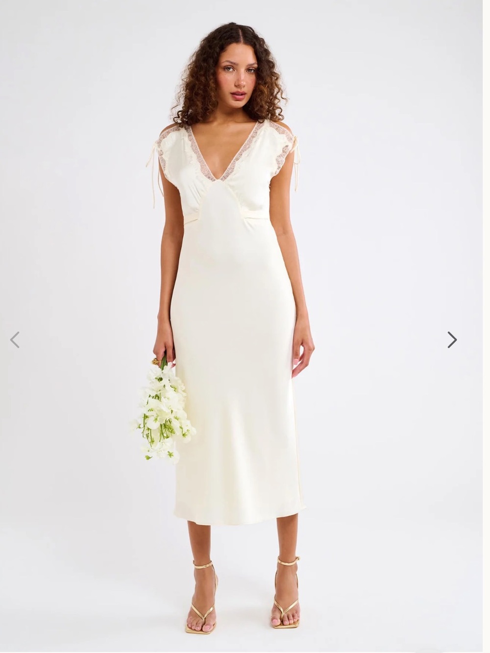 Rumored Ivory Lace-Trim V-Neck Slip Midi Dress
